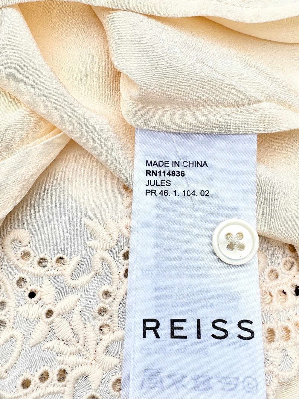 Reiss Jules Ruffle Trim Satin Blouse Ivory Cream Long Sleeve US 4 NWOT - Picture 7 of 8